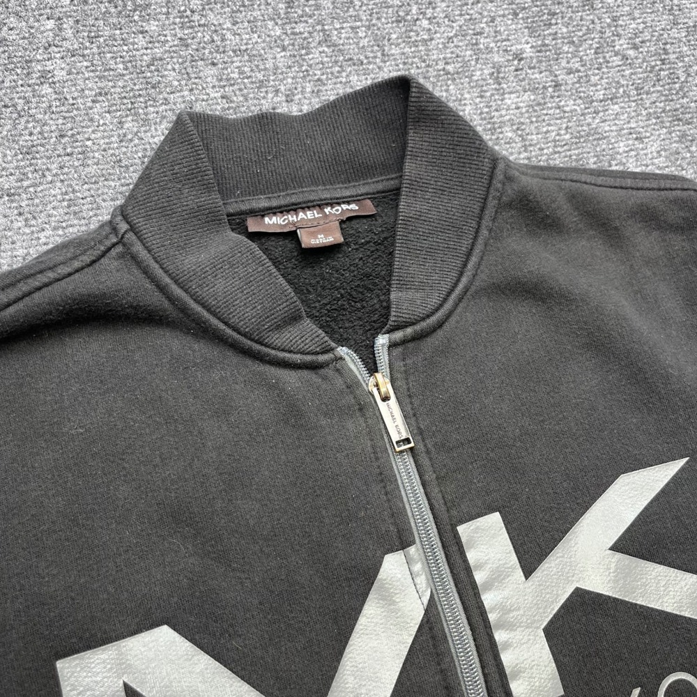 Michael Kors Full Zip Fleece Logo Print Black Bomber Jacket